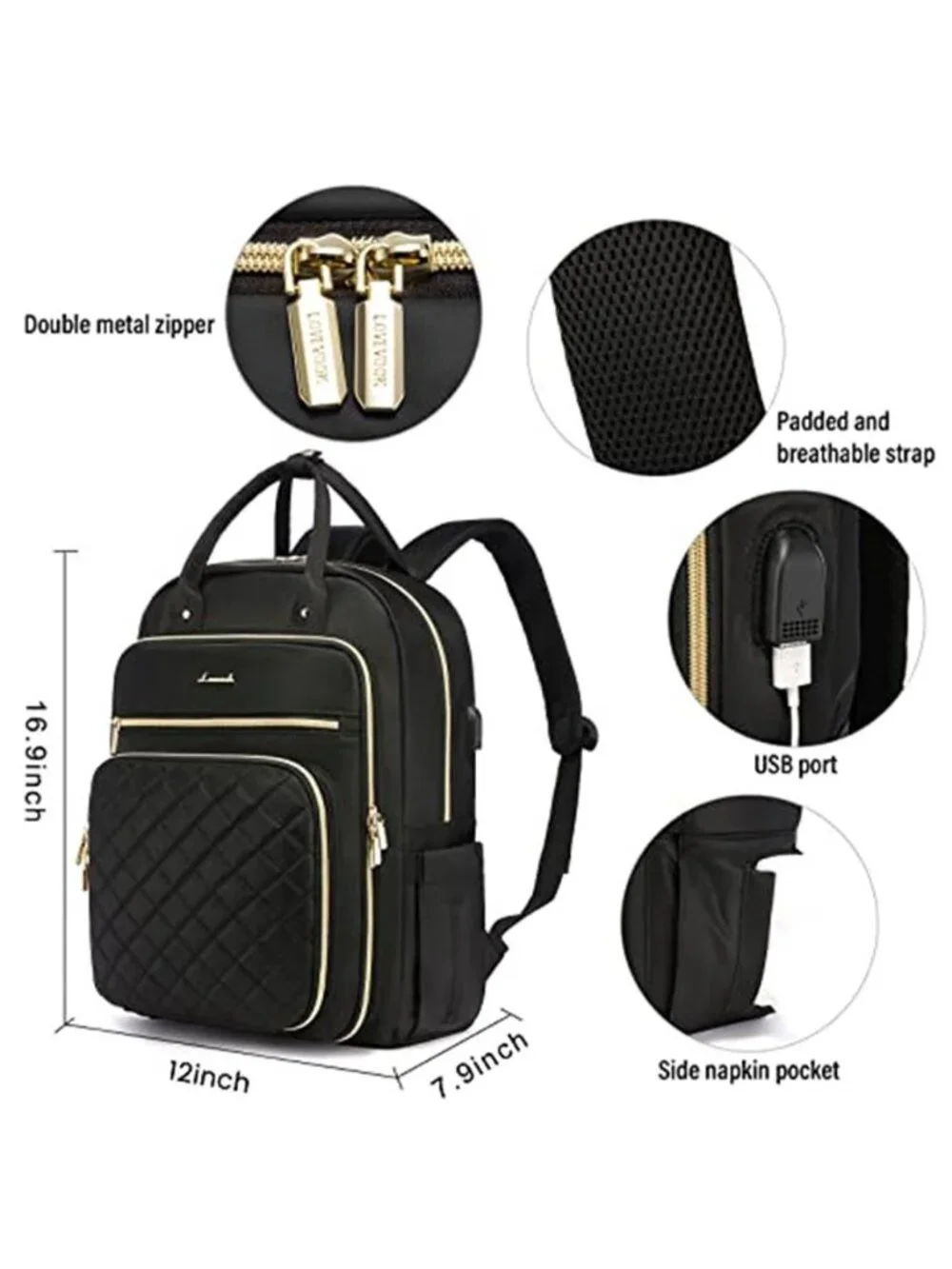 Womens Laptop Backpack Purse Travel Work Business Computer Bag USB Charging Port